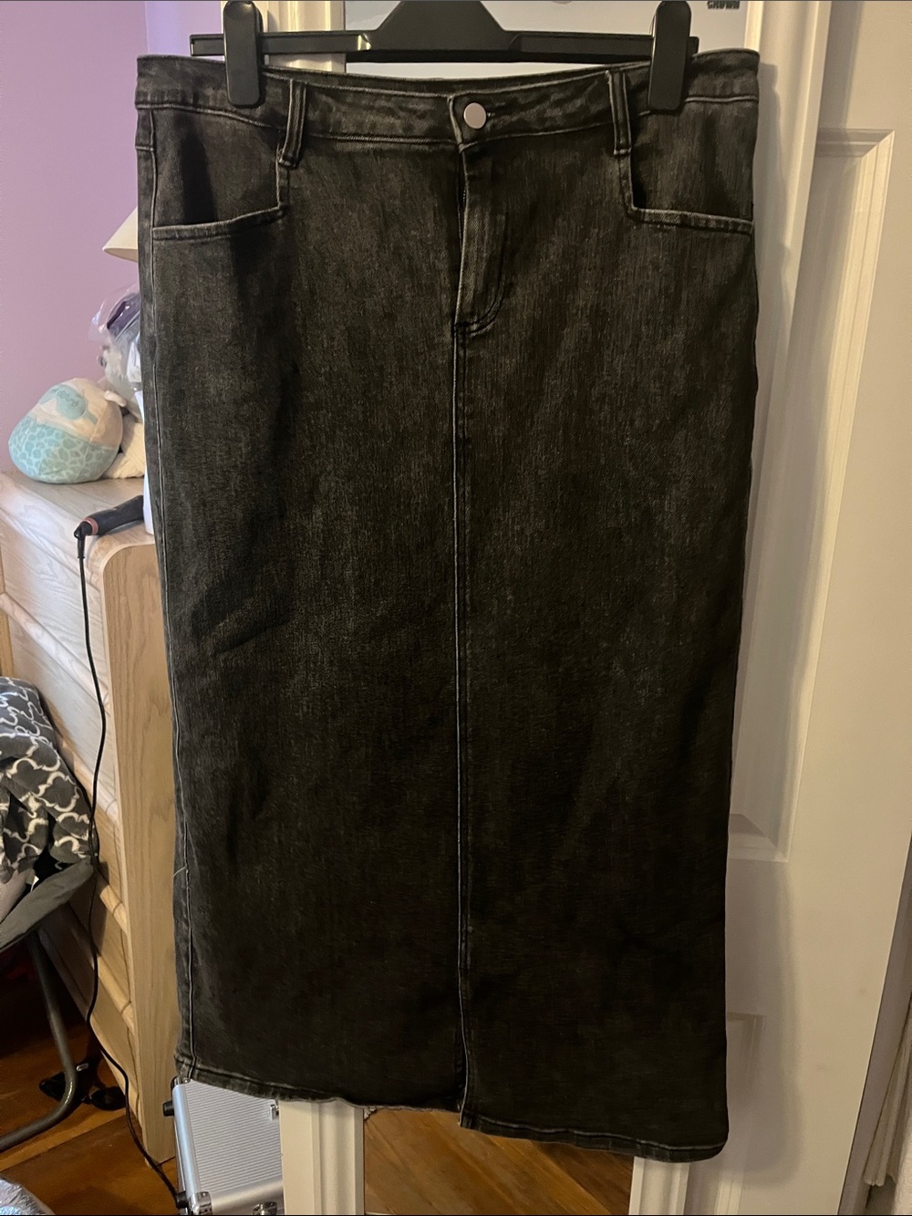 Women's Black Maxi Denim Skirt - Casual High-Waist Style